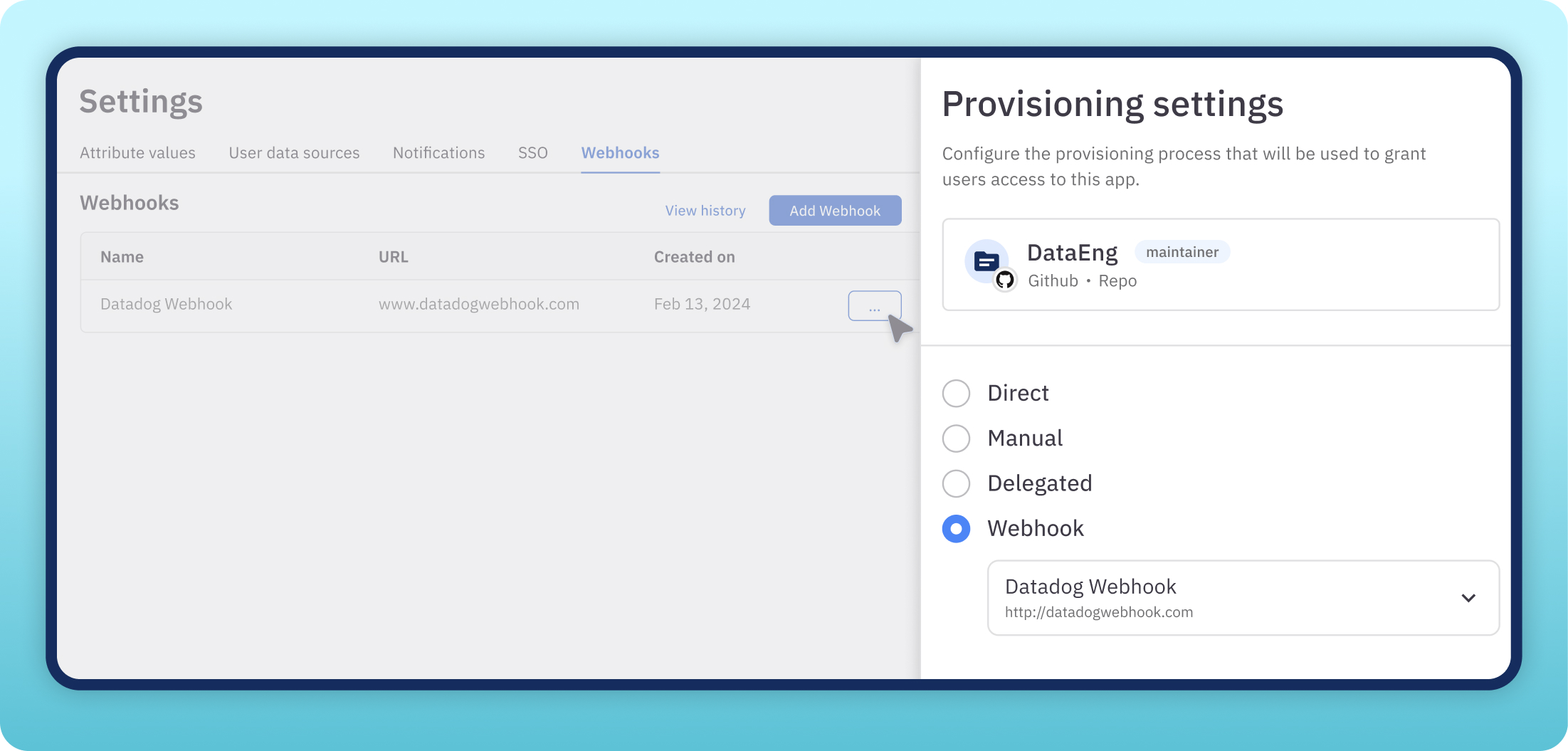 Webhooks provisioning screenshot